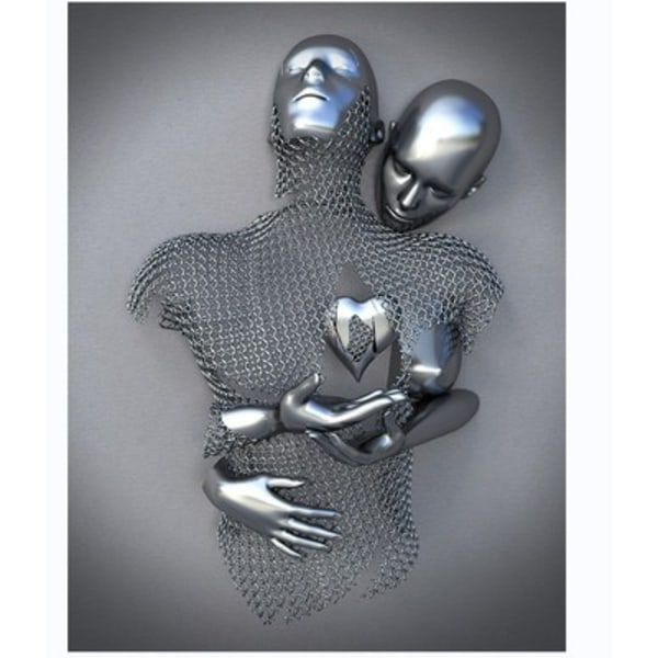 Love Heart 3D-effekt Väggkonst Abstrakt metallskulptur Canvas Mod