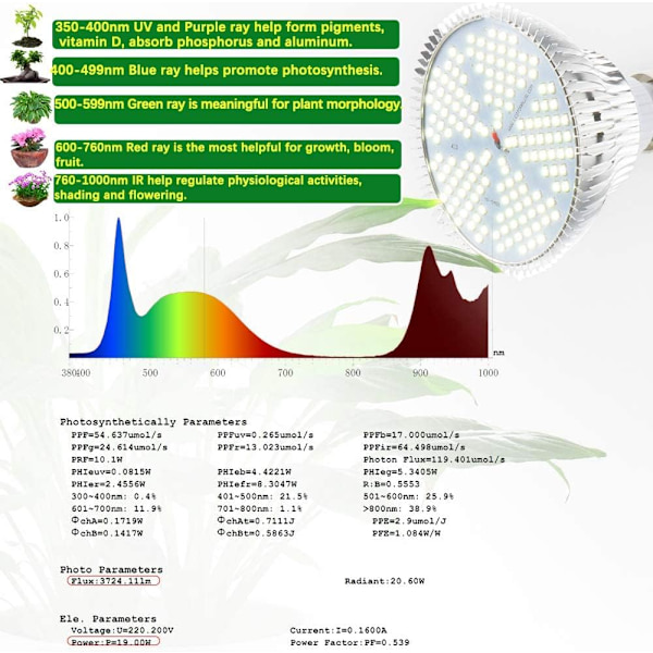 Kasvivalo 100W 150 LED Valkoinen Spektri