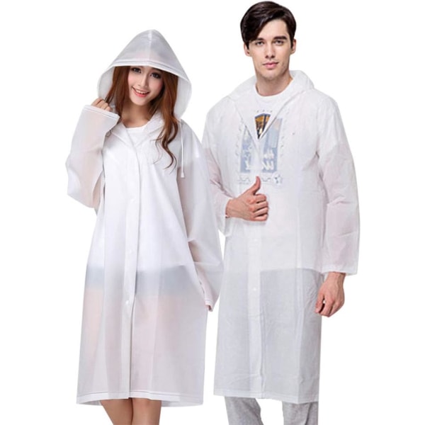 2 stk. regnslag, genanvendelig poncho i EVA-materiale, regnslag til kvinder og mænd, perfekt til camping, festivaler og vandreture, hvid, one size