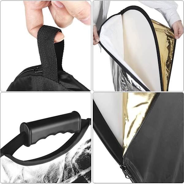 5 i 1 Rund Fällbar Reflektor Kit för Fotografering - 110cm - Med Handtag