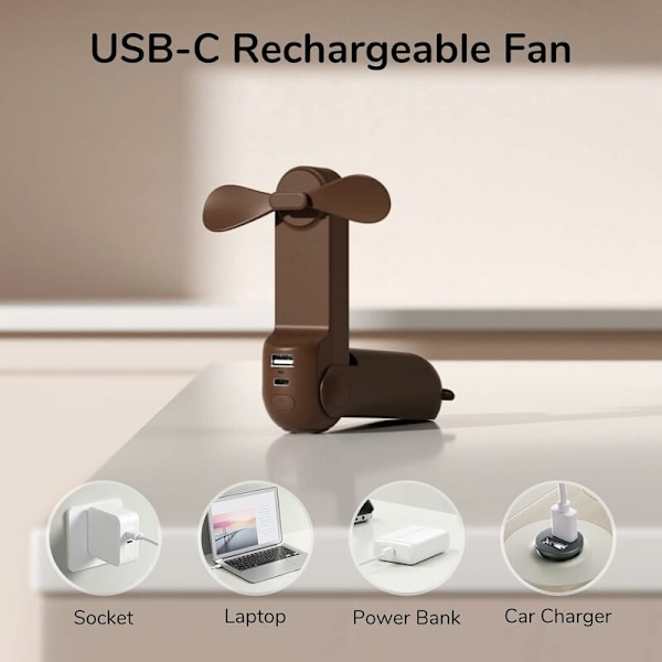 Kannettava Mini-tuuletin, 3-in-1 Käsikäyttöinen Tuuletin, USB-Latautuva Pieni Kannettava Käsikäyttöinen Tuuletin, Taskulamppu Toiminto (Valkoinen)