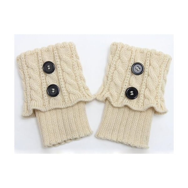 Korte sokker strikket med trendy knapper for kvinner, leggings for jenter - beige