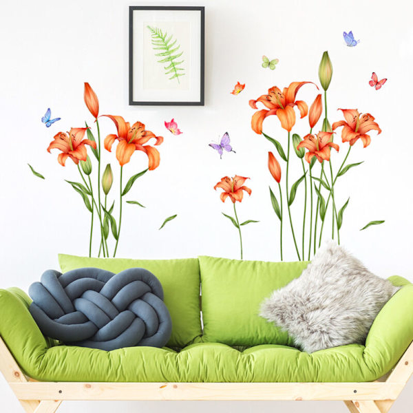 Väggdekaler Blommor Fjäril Vägg Väggblomma Väggdekal Blommor Blommor Väggdekoration För Falloors Vuxna Sovrum Bebis Barn