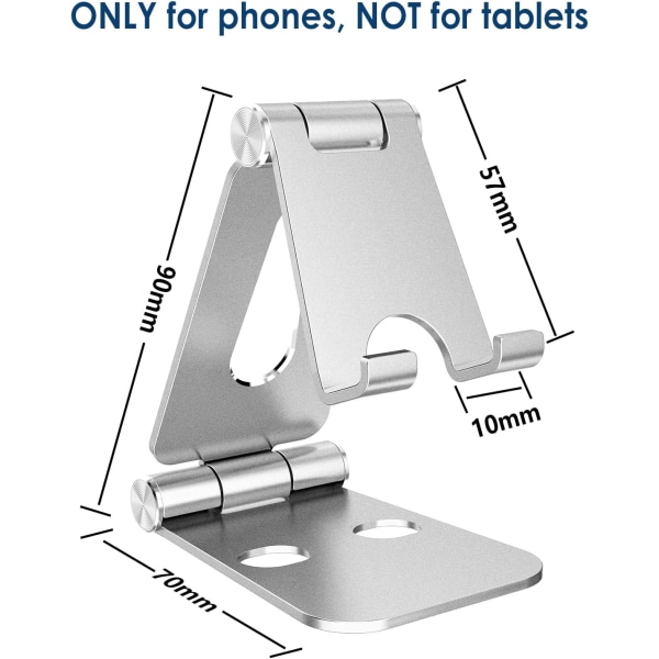 Sølv telefonstativ, liten dokstasjon kun kompatibel med mobiltelefon, skrivebordsstativ, aluminiums smarttelefonholder