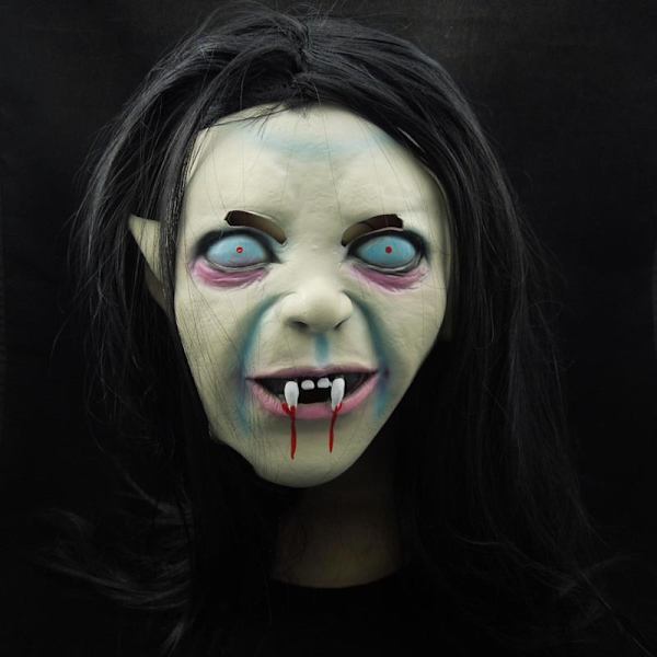 Halloween-kauhunaamio, aave, hauska päähine, mustat hiukset, noita, zombi, aave rekvisiitta