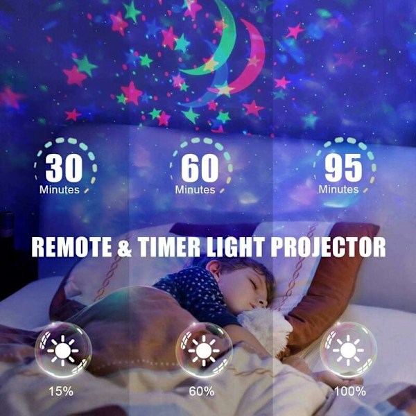 Baby Baby Bellieuse Sky Star, Børne Doymer med 8 farver, Baby natlampe 360 ° LED Dæmpbar Med Fjernbetjening Lampe, Børneprojektor Til Baby Gi