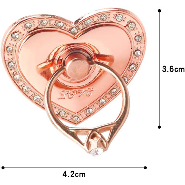 Sæt med 3 hjerteformede telefonringholdere (rose gold, guld, sølv) metal rhinestone 360 graders drejelig ring til alle smartphones