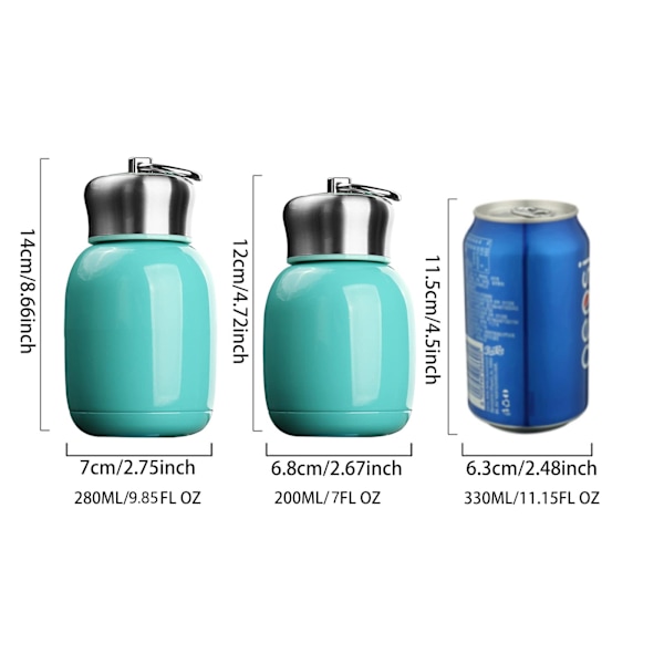 200 ml Mini Vakuumisolerad Vattenflaska Bärbar Läckagesäker Resmugg Rostfritt Stål Varm och Kall Termosflaska för Barn, Kvinnor (Teal)