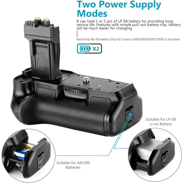 Batterigrep Batterigrep BG-E8 Erstatning for Canon EOS 550D 600D 650D 700D/ Rebel T2i T3i T4i T5i SLR-kameraer