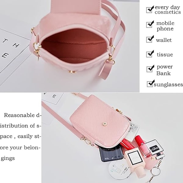 Naisten Mini Crossbody PU-matkapuhelinlaukku, naisten vetoketjullinen puhelinlaukku, älykäs lompakko, matkapuhelinlaukku säädettävällä olkahihnalla matkustamiseen S