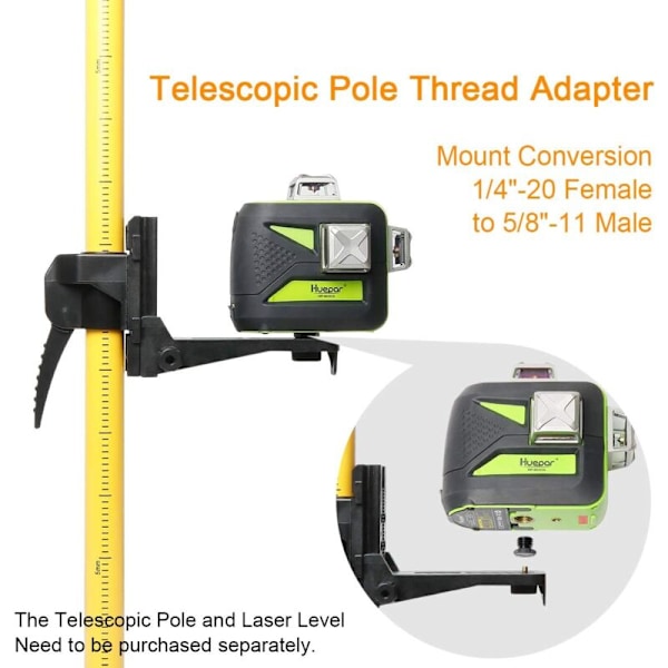 1 stk. Huepar gjenget adapter, reduksjon/1/4\" hannskrueadapter -20 til 5/8\" -11 for stativ, laserstøtte og mikrofonfot