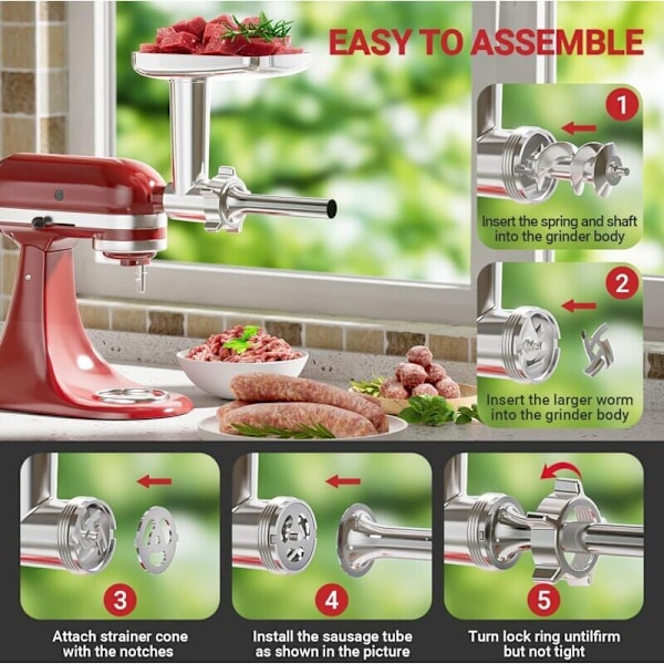 Metal Madhakker Tilbehør til KitchenAid Røremaskiner Kødhakker Pølsestopper, Inkluderer 3 Pølsestopper Tilbehør, Kitchen Aid Kødhakker