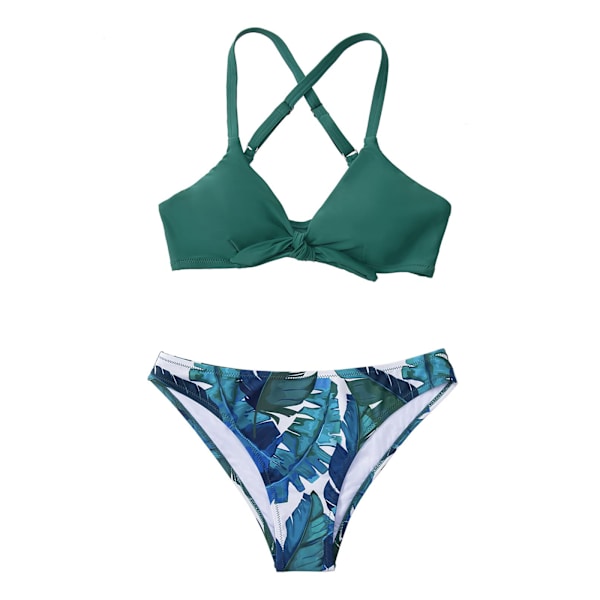 Kvinnors blommiga tryck knut justerbar bikini set tvådelad badkläder S