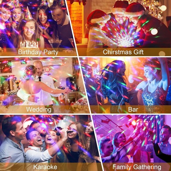 Discolys, 2 stk. 7 farver RGB 360° Rotation diskokugle med fjernbetjening, Tilslut bærbar computer og leg legeplads med vokal ordre til fest bar klub dekoration