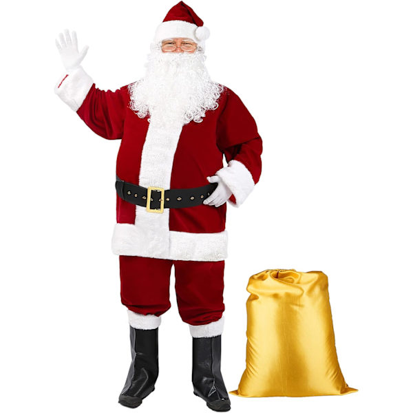Jultomte Kostym, Hel Jultomte Kostym, Sammet Jultomte Kostym, Vuxen Män Jultomte Kostym (Storlek L)