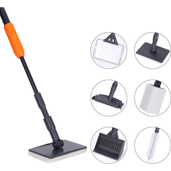 Akvarie Rengørings Tilbehør, 6 i 1 Teleskop Sæt, Fiske Net + Grus Rive + Ret Vinkel Svamp + Razor Blade + Flad Svamp + Slangebørste