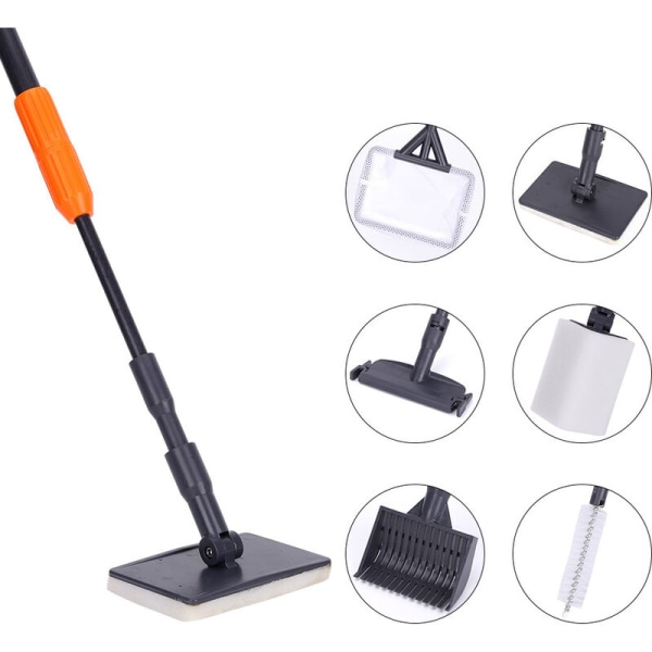 Aquarium Cleaning Accessory, 6 in 1 Telescopic Kit, Fishing Net + Gravel Rake + Right Angle Sponge + Razor Blade + Flat Sponge + Hose Brush