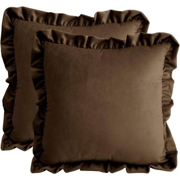 Sæt med 2 brune flæsepudebetræk 45x45 cm dekorativt hjem, fløjlspudebetræk til sofa, soveværelse, bil
