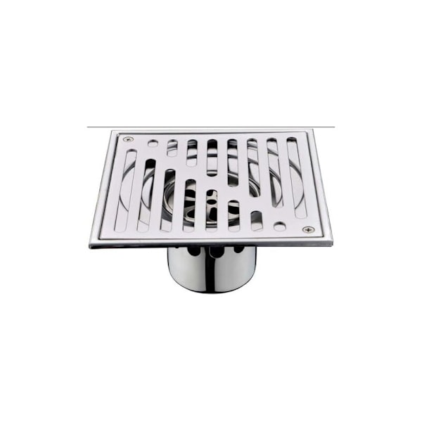 Gulvsluk i rustfritt stål, luktfritt, firkantet baderomssluk med stor kaliber, 150 x 150 mm