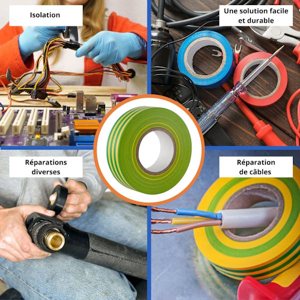 Grøn/gul elektrisk isolerende tape - 25 m - modstandsdygtig, selvklæbende - beskyt, bundt, reparer kabler - 1 rulle