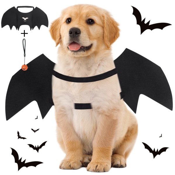 Fladdermusvingar för hundar, justerbar Halloween-dräkt för fladdermus med klockor M(M)
