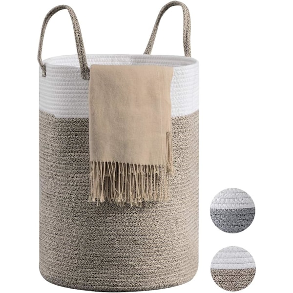 Vaskeromskurv Vaskeromskurv Oppbevaringskurv Skittentøykurv Bomullsreip Brun 40cm(D) x45cm(H)
