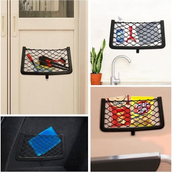 Set med 4 bilförvaringsnät, bagageutrymmesnät, bilfickanät med skruvar och krok, bilväska för bil, husbil, båtar, ho (36 x 18cm)