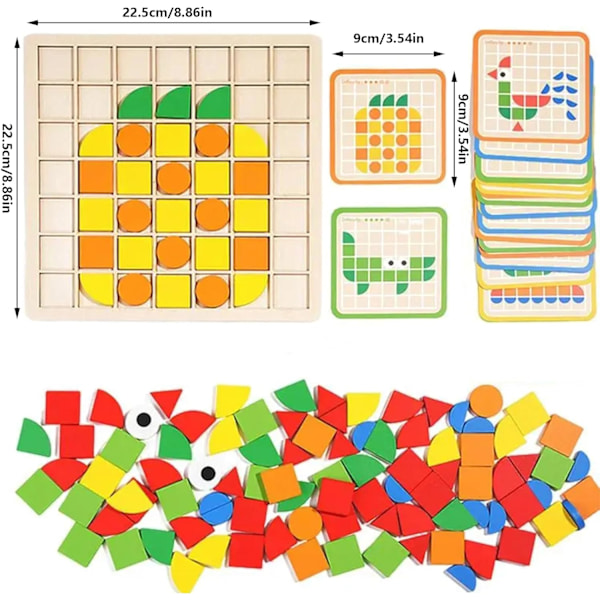 120-bitars kreativt mosaikpussel, träbyggklossset, formmatchningsspel, träpusselbitar, tangrampussel för barn