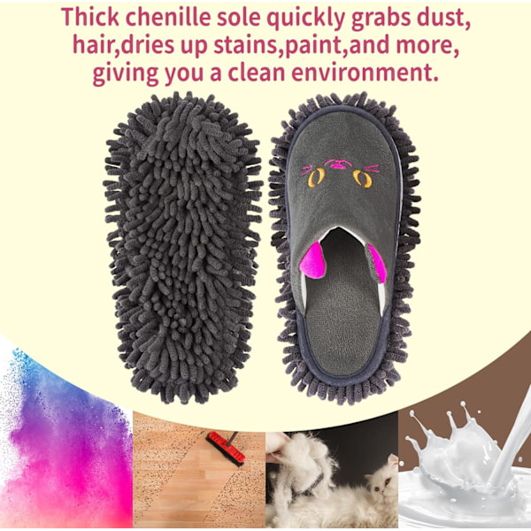 Varma mikrofiberslippers Golvslippers Dammsugare Smuts Hårmopp Tofflor Skor Halkfria Mockasiner Sovrum Hem (Katt)