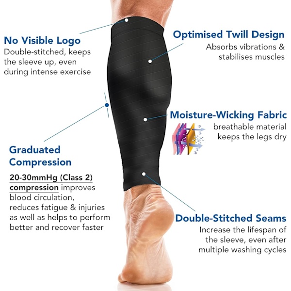 Vadstöd Kompressionsärmar (par) för kvinnor, män, löpning - 20-30mmHg Klass 2 Shin Splints, Fotlösa strumpor för lindring av muskelvärk, kramper