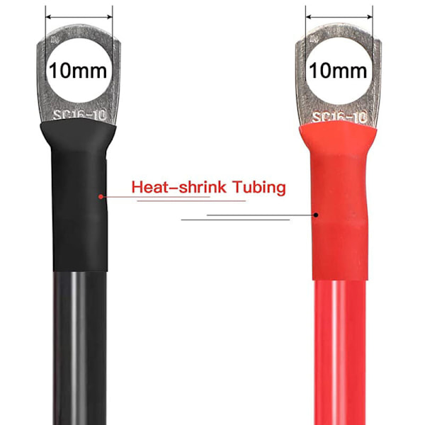 Batterikablar med terminaler, 3/8\" polskor (positiv och negativ) för motorcykel, bil, marin, solenergi, mountainbike, husbil, gräsklippare, utan o