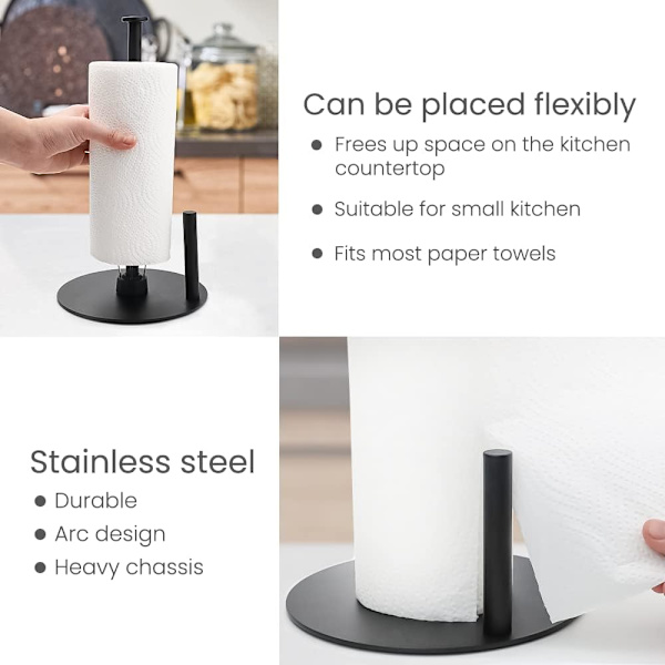 Vertikal Papirhåndklædeholder (30*7cm), Sort, Køkkenrulleholder Rustfrit Stål Køkkenrulleholder til Dæmpningseffekt, Bordplade Køkkenpapir Towe
