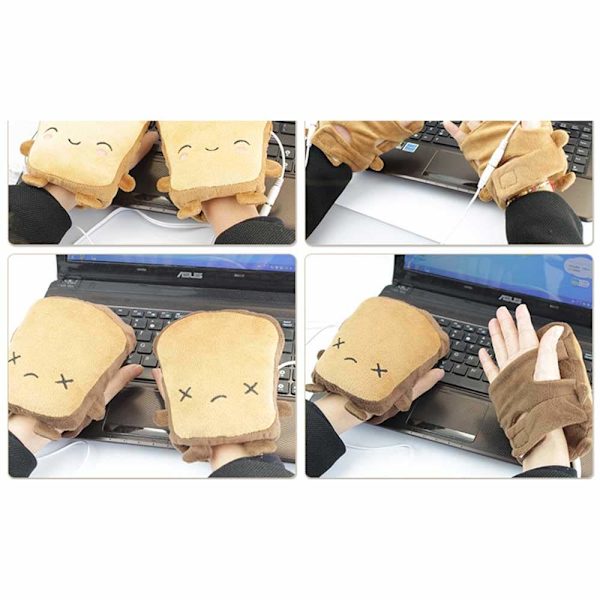 USB-opvarmede handsker Halv fingerløs 5V USB-drevne opvarmede håndvarmerhandsker Kvinters vintermode (Smiley Brown)