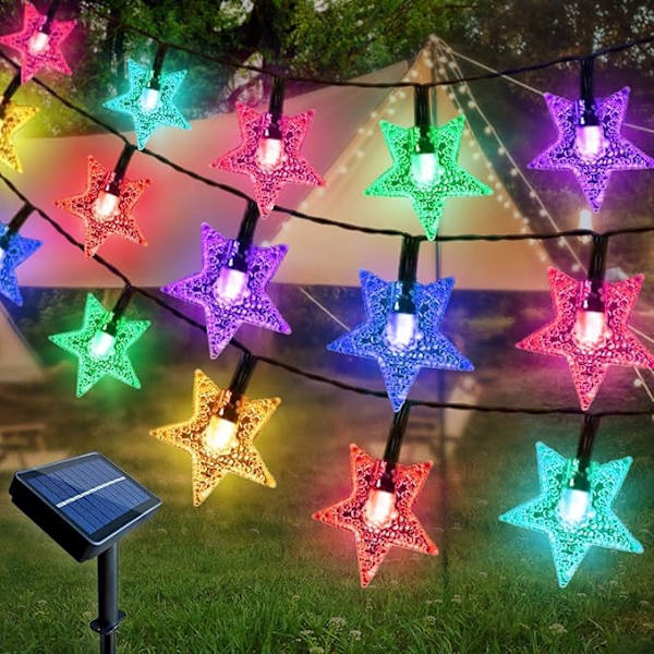 100 LED Solcellelys, 12M 8 Moduser LED Stjerne Solcellelys, Vanntette Utendørs Solcellelys for Utendørs