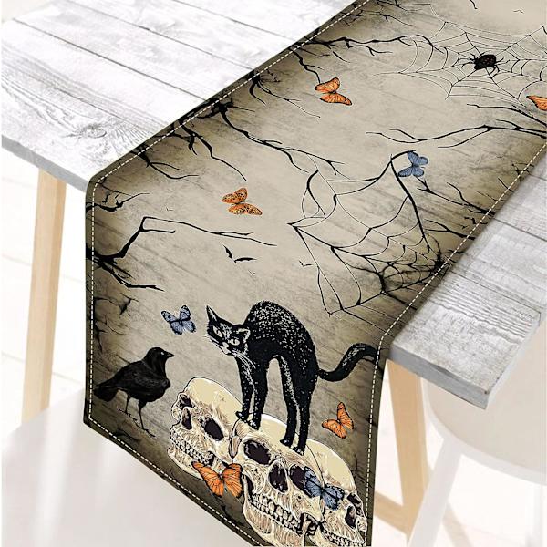 Halloween Dug, Sort Kat Skelet Retro Cool Skull Krage Halloween Dekoration til Køkken Interiør Hjemmefest Stue