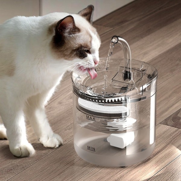 1,8L återvinningsbar automatisk kattfontän - ljudlös vattendispenser för katter och hundar Eu-kontakt