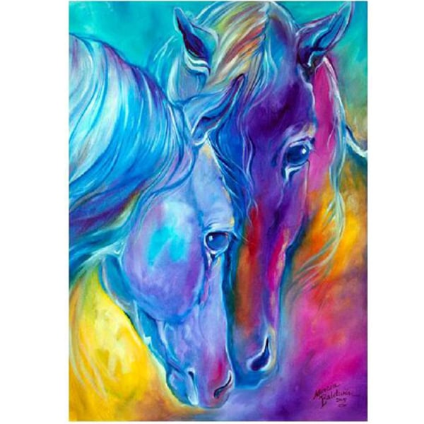 5D Diamond Painting Horse, To Farvede Heste Fuld Rhinestone Emb