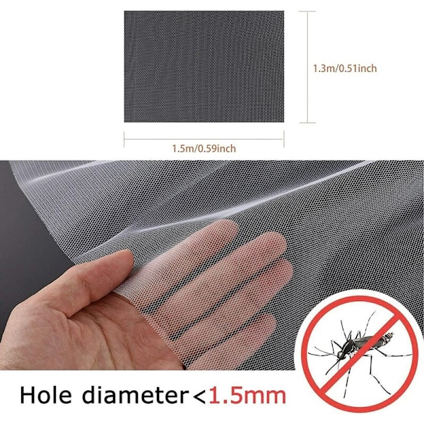 Myggnät för fönster 3-pack, uppgraderat myggnät för fönster 1,5 m x 1,3 m DIY Anti Mosquito Protector Kit, med 3 rullar självhäftande remsor (10