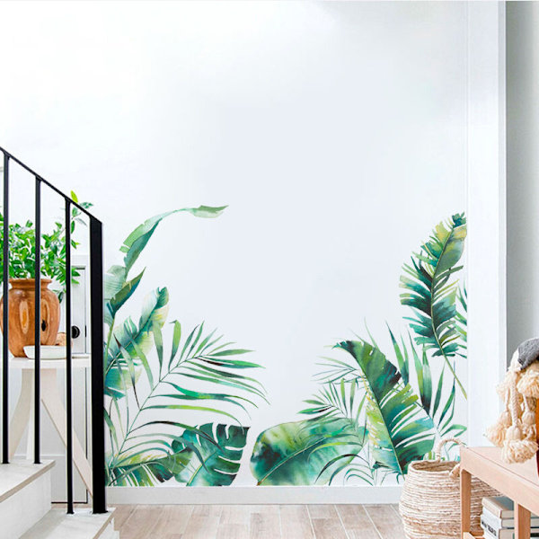 1 sett blad tropiske planter skrell og lim veggklistremerker, grønne natur jungel treblader veggklistremerker, vanntett DIY veggdekorasjon dekorasjoner for