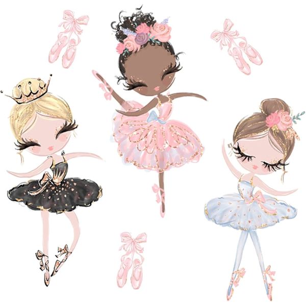 Ballerina-tyttö, ihana vaaleanpunainen sarjakuvakuvio, lasten seinätarrat, päiväkodin tytön huone, vauvan huone, tanssisali, itseliimautuva maalaus