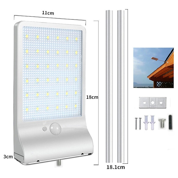To 36led med Sterk Solcellebelysning for Hage, Oppladbar med Bevegelsessensor