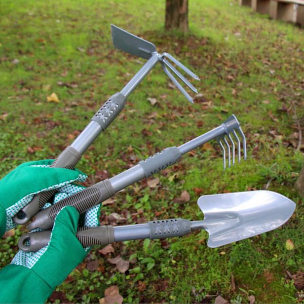 Transplanter Trädgårdsartiklar spade blomsterspade krukväxtspade hacka kratta plantering trädgård blomma tredelad uppsättning silver tredelad uppsättning (spade/kratta/