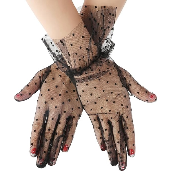 Pitsikäsineet naisille Pitsikäsineet Elegantti musta Dot Lace Glove Su