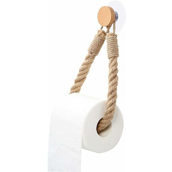Självhäftande Toalettpappershållare, Retro Hamprep Handdukshållare, Toalettpappershållare för Badrum och Kök - Brun