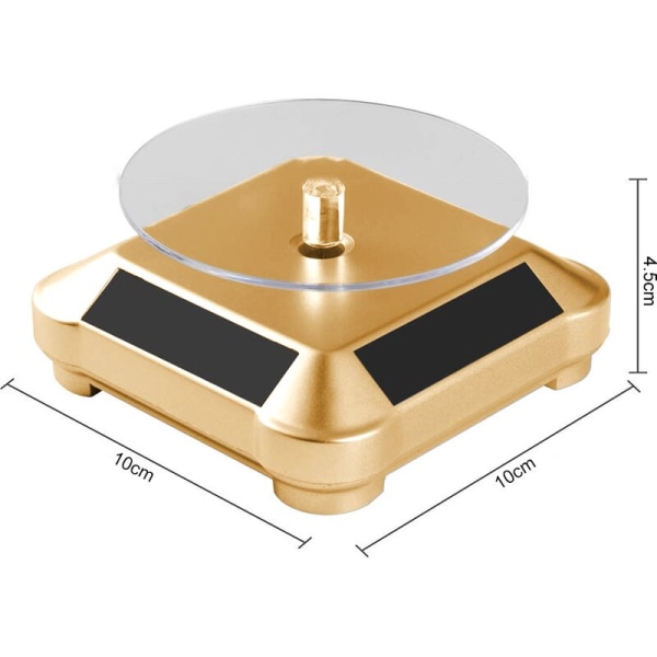 Solcelledrevet displayhylde drejeskive, brugt dobbelt batteri roterende display til smykker spinner ur hobby samling hylde, guld