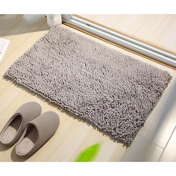 Pehmeä Shag Kylpymatto Matto Keittiön Ovi Jalat Matto Liukumaton Imeytyvä Nauha Ovimatto Kylpymatto Suihku Shaggy Matto - 40 x 60 cm, Harmaa