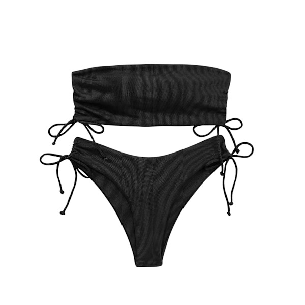 Naisten 2-osainen bandeau-uimapuku, solmittava sivu, ribbineulottu bikinit, L