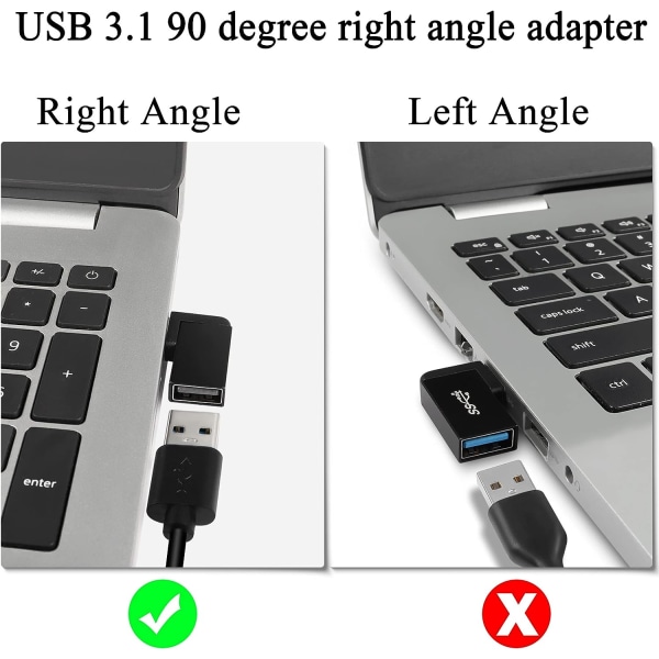 USB 3.1 90° vinklet 10 Gbps USB 3.1 hann-til-hun-adapter, høyre A