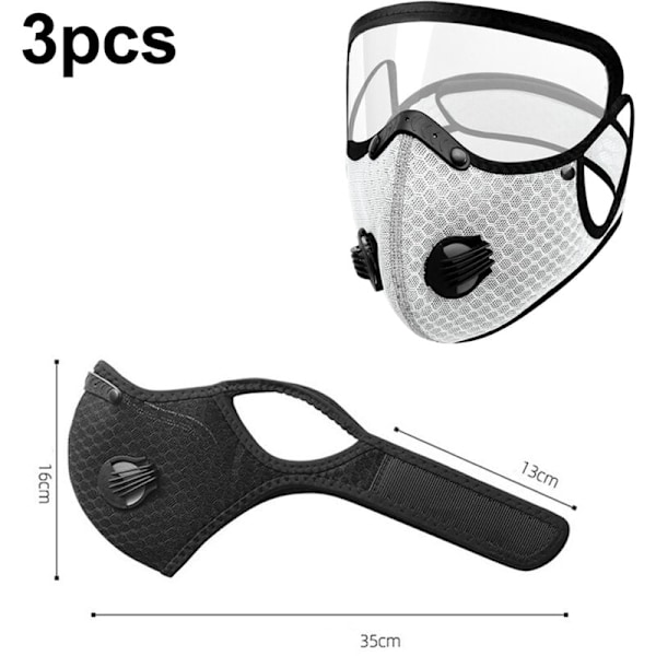 3-rums sportmask med utandningsventiler, justerbar dammskyddsmask för personligt skydd
