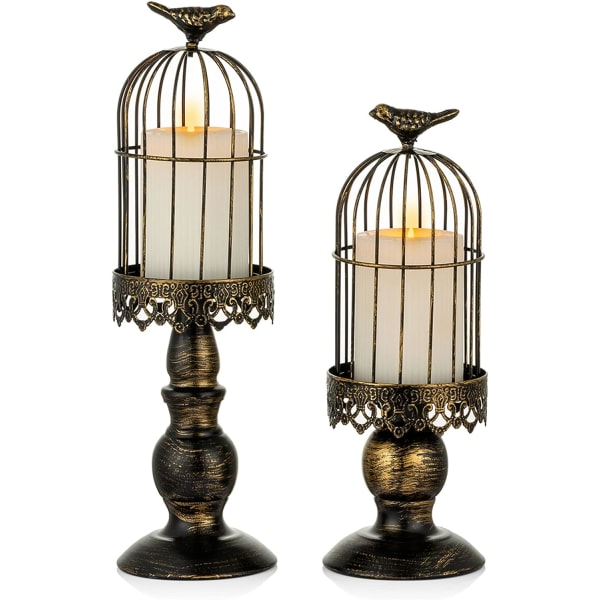 Musta- S+L Vintage lintuhäkki kynttilänjalka, koristeellinen hääpöytä